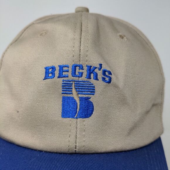 Beck's Seeds Men's Snapback Hat Tan Blue Adjustable Embroidered Logo - Picture 4 of 12